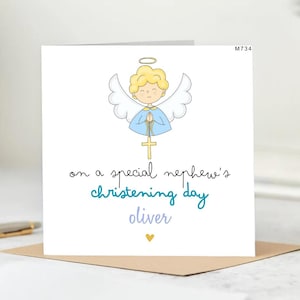 Blessings on your Christening, dear nephew Oliver-Baptism Card for Baby Girl, custom baptism, personalised card, baptism card