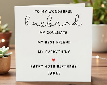 Personalised Birthday Card for Husband, 60th Birthday Card, Soulmate Birthday Card, Romantic Greeting Card, Best Friend Birthday