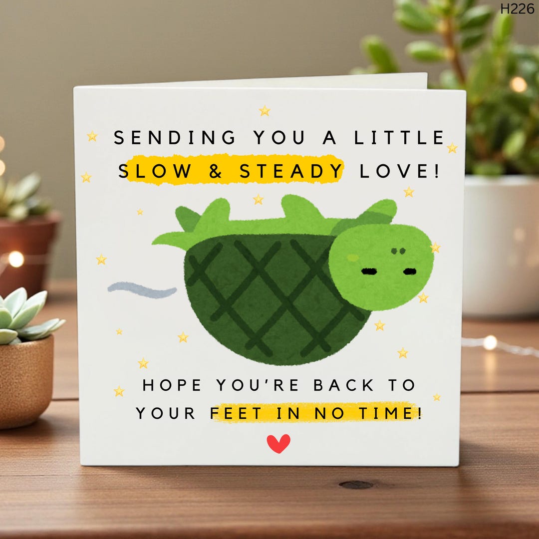 Get Well Card, Slow & Steady Love, Cute Turtle Illustration ...