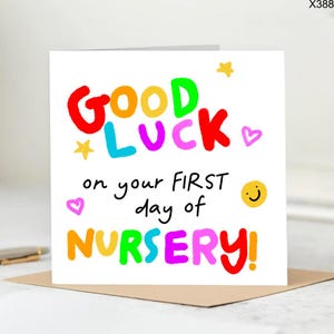 First Day of Nursery Card, Personalised Card, Good Luck on Your First Day of School