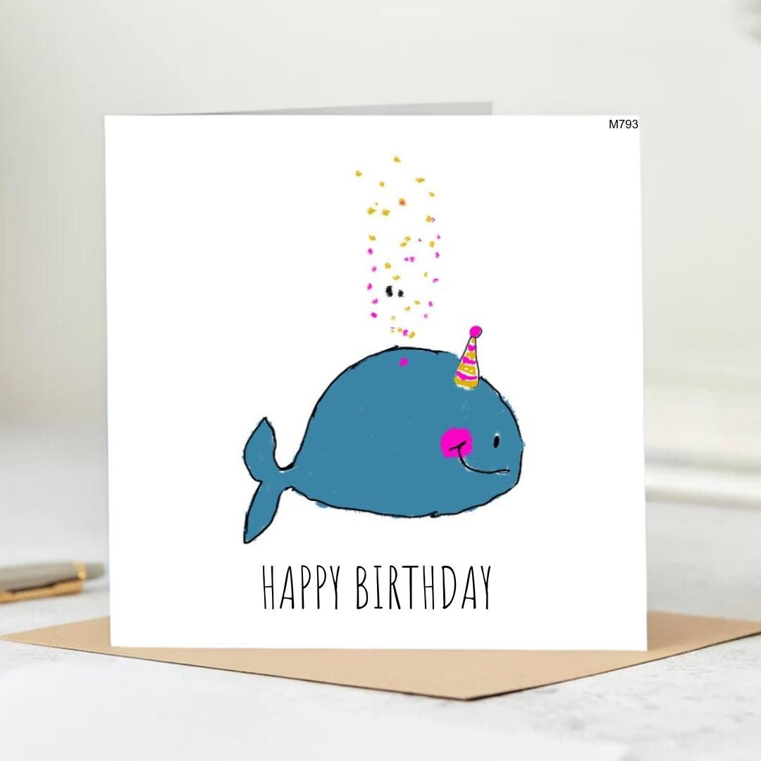 Cute Whale Birthday Card – Funny Ocean Animal Greeting With Party Hat ...