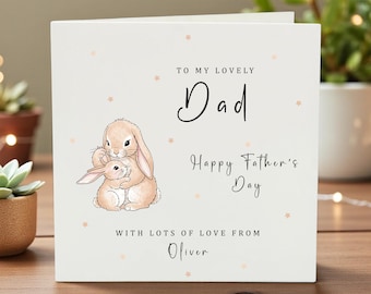 Personalized Father's Day Card Bunny Dad Cute Kids Love Card Custom Name Gift from Child for Dad Papa Birthday Card Animal Theme
