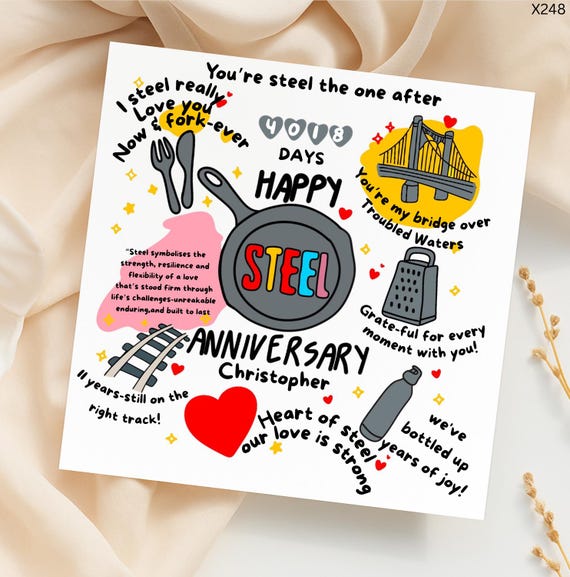 Steel Anniversary Card -11th Wedding Anniversary- Funny Pun Card