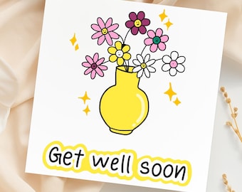 GET WELL SOON-kaart-grappige beterschapskaart, herstelkaart - grappige beterschapskaart - kleurrijke bloemrijke kaart, grappige kaart - gepersonaliseerde kaart