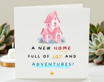 Tarjeta de inauguración de casa, Tarjeta de mudanza, Regalo para casa nueva, Tarjeta rosa para casa, Tarjeta de felicitación por nuevo hogar