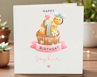 1st Birthday Card Girl, First Birthday Card For Girl, Personalised 1st Birthday Card, Girl 1st Birthday Card, 1st Birthday Girl Gift, 6x6