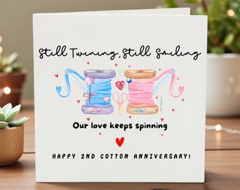 2nd Anniversary Card Traditional Cotton Gift Happy 2 Year Anniversary Card for Husband Wife Still Twining Cotton Anniversary Gift Cute 2nd