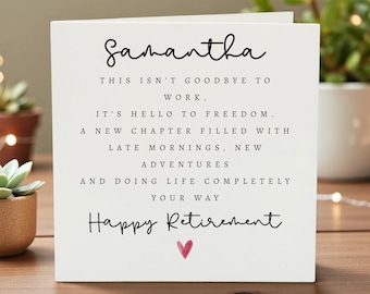 Personalised Retirement Card, Elegant Happy Retirement Card for Her or Him, Custom Name Retirement Card, New Chapter Card, Minimalist