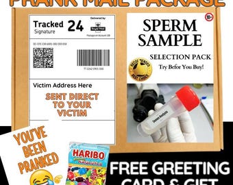 Paquete de bromas divertidas por correo: muestra de esperma, broma para adultos con dulces de regalo