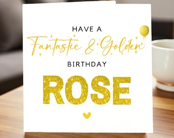Personalized Golden Birthday Card for Her, Custom Name Gold Glitter Birthday Card, Fantastic & Golden Greeting Card for Daughter or Friend