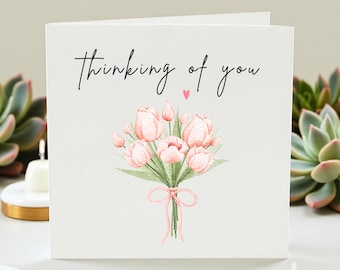 Thinking of You Card  Watercolor Tulip Floral Greeting Card, Sympathy Gift, Sending Love and Support, Get Well Soon Card, Floral Bestie Gift
