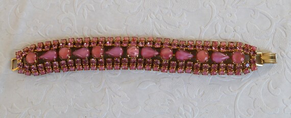 Vintage Pink Rhinestone and Glass Bracelet - image 2