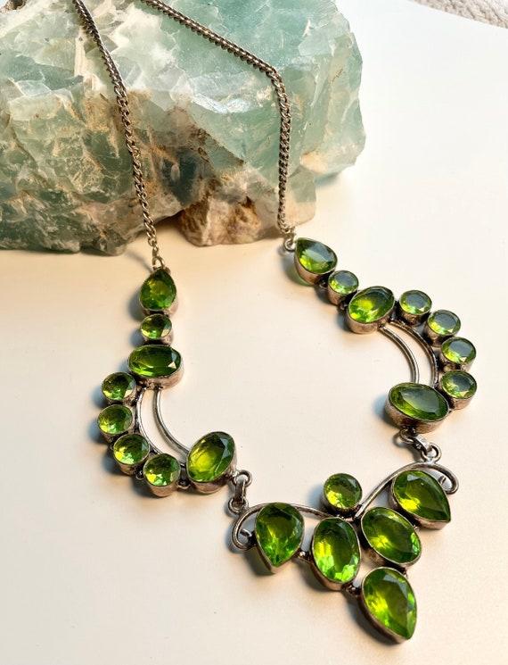 Stunning Vintage Silver and Peridot Colored Glass… - image 1