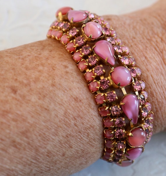 Vintage Pink Rhinestone and Glass Bracelet - image 1