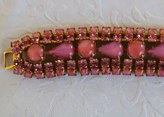 Vintage Pink Rhinestone and Glass Bracelet - image 3