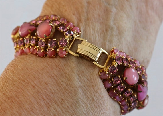 Vintage Pink Rhinestone and Glass Bracelet - image 4