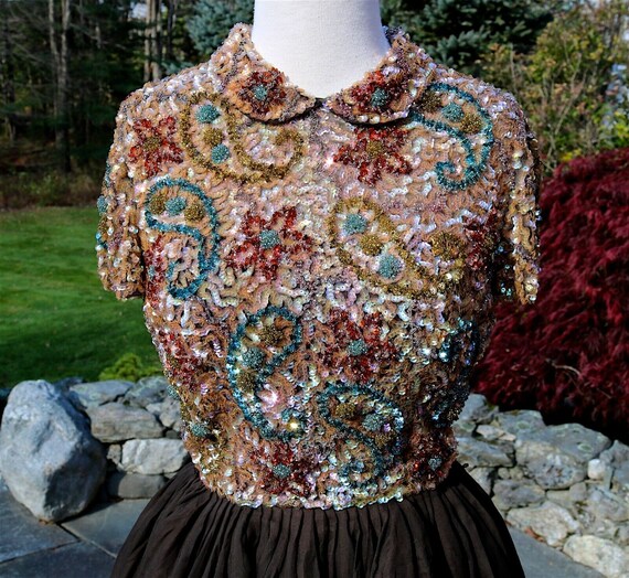 Stunning Heavily Beaded and Sequined Vintage 50s C