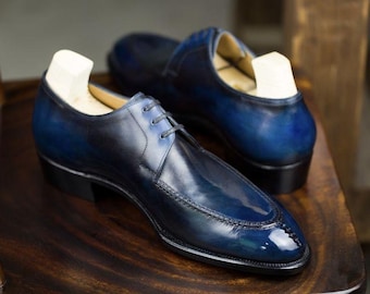 Handmade Patina Blue Leather Oxford Shoes | Men’s Dress Shoes | Custom Luxury Formal Footwear