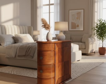 2-Drawer Wood End Table Narrow Nightstand Storage Cabinet