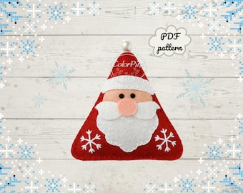 Felt Santa PDF Pattern – Christmas Ornament Sewing Tutorial for Beginners | Hand Sew Printable Template | DIY Felt Santa Decoration