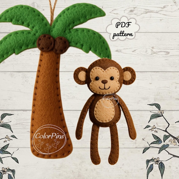Felt Monkey. Heart.PDF pattern. Create a cute,simple felt toy using basic sewing techniques. Perfect for beginners!FeltCraft  DIY Handmade