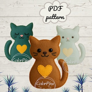 Felt Cat. PDF pattern . Create a cute, simple felt cat using basic sewing techniques. Perfect for beginners! FeltCraft  DIY Handmade