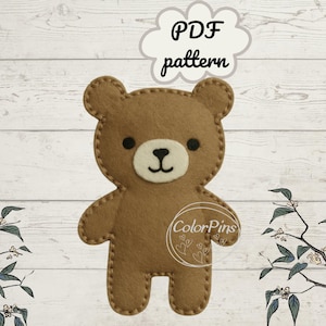 Felt Bear. PDF pattern . Create a cute, simple felt Bear using basic sewing techniques. Perfect for beginners! FeltCraft  DIY Easy Handmade