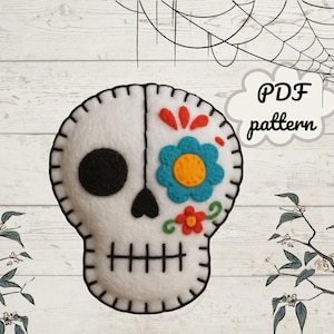 Halloween Sockerskalle PDF-mönster Enkel filt sömnadshandledning för nybörjare handsydd plysch DIY handgjord halloween heminredning