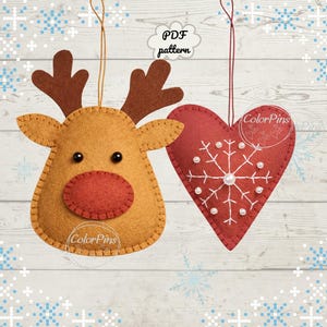 Felt Reindeer. Heart.PDF pattern. Create a cute,simple felt toy using basic sewing techniques. Perfect for beginners!FeltCraft  DIY Handmade