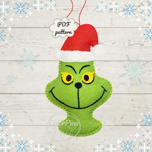 Felt DIY Felt Grinch Ornament PDF pattern. Create a cute,simple felt toy using basic sewing techniques. Perfect for beginners! Felt Grinch