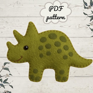 Felt Dinosaur Pattern PDF – Triceratops Plush DIY Sewing Template, Felt Animal Toy Pattern, Dinosaur Nursery Décor Gift