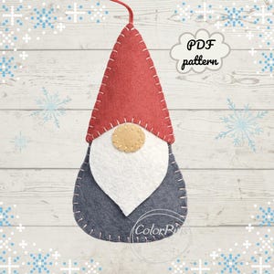 DIY Scandinavian Felt Gnome Ornament PDF pattern. Create simple felt toy using basic sewing techniques. Perfect for beginners! Felt Easy!