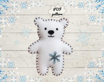 Oso polar de fieltro fácil. Patrón PDF. Crea un bonito y sencillo juguete de fieltro con técnicas básicas de costura. ¡Perfecto para principiantes! FeltCraft DIY (hecho a mano)