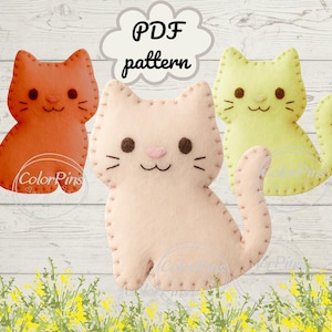 Felt Cat Easy. PDF pattern . Create a cute, simple felt cat using basic sewing techniques. Perfect for beginners! FeltCraft  DIY Handmade