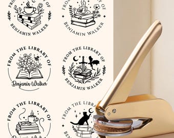 Embosseur de livres personnalisé/Tampon de livre personnalisé/Tampon de gaufrage de bibliothèque/Ex Libris/De la bibliothèque de/Cadeau de Noël pour les amateurs de lecture