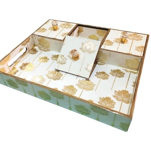 Gold Lotus Serving Tray, Decorative Vanity Organizer, Coffee Table Decor, Bathroom Counter, Housewarming Gift
