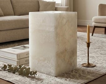 Mesita auxiliar de pedestal de ónix blanco natural hecha a mano / Pedestal de exhibición minimalista / Wabi Sabi Luxury Home