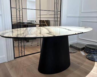 Statuario Rosso Marble Dining Table: Oval, One-of-a-Kind, Vintage Style