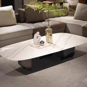 Custom Handmade Natural Rectangle White Marble Coffee Table - Modern Italian Minimalist Design