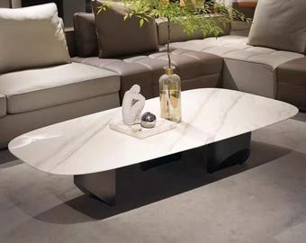 Tavolino da caffè in marmo bianco fatto a mano - Design minimalista italiano moderno