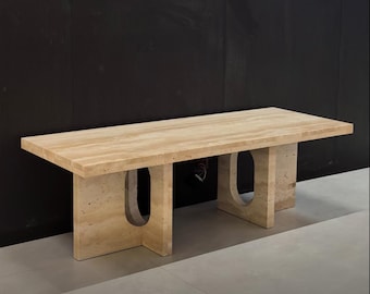Tavolino da caffè/travertino naturale fatto a mano su misura: arredamento per la casa Wabi-sabi, mobili minimalisti di lusso
