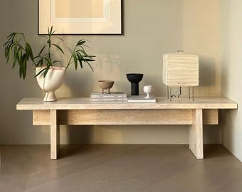 Handmade Natural Travertine Coffee Table: Japandi style for living room