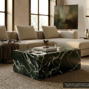 Mesa de centro minimalista de mármol verde / Centro de mesa de lujo para sala de estar, elegancia atemporal / Clásico Verde alpi imagen 2