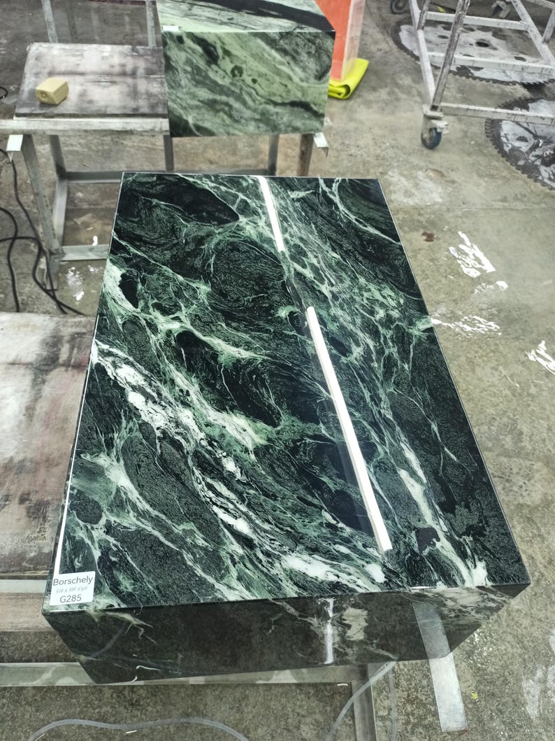 Mesa de centro minimalista de mármol verde / Centro de mesa de lujo para sala de estar, elegancia atemporal / Clásico Verde alpi 80*50*30cm (2)
