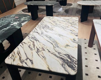 Celestial Marble Furniture Calacatta Viola Marble Dining Table: Rare Violet Veins