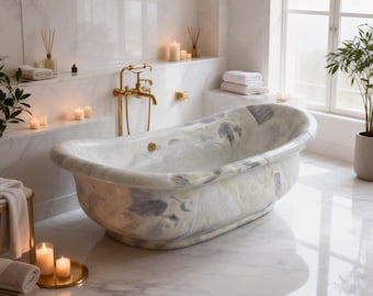 Vasca da bagno in marmo naturale unica nel suo genere / vasca da bagno scolpita artigianalmente per bagno di lusso