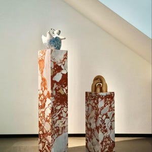 Calacatta Red Marble plinth table, Modern Minimalist Cube Side table, Luxury Natural Stone Pedestal