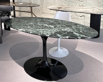 Oval Marble Dining Table: Mid-Century Modern Aluminum Tulip Base Furniture