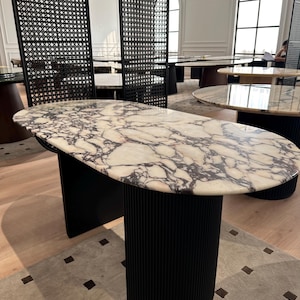 Calacatta Viola Marble Dining Table: Handmade Wooden Pedestal