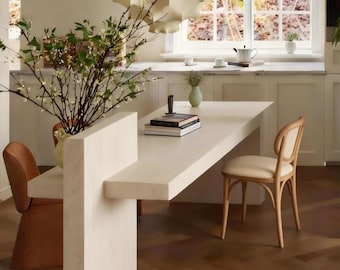 handmade Long Travertine Dining Table | Natural Stone Statement Table | Minimalist Luxury Home